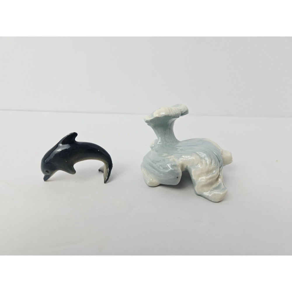 Vintage Hagen Renaker miniature mini wave with dolphin figurine beach boy water